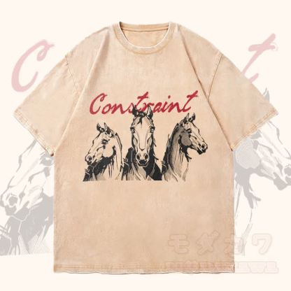 MODAKAWA CONSTRAINT Pferde-Grafik Unisex Vintage Washed T-Shirt - Aprikose - 4XL - image 2