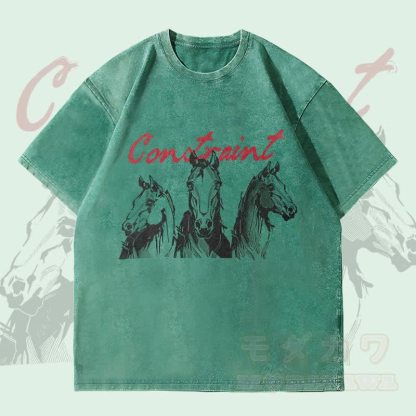 MODAKAWA CONSTRAINT Pferde-Grafik Unisex Vintage Washed T-Shirt - Dunkelgrün - 4XL - image 1