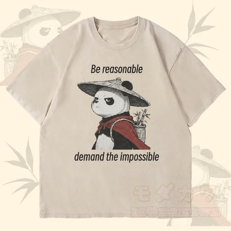 MODAKAWA BE REASONABLE Panda Graphic Unisex Vintage Washed T-Shirt - Beige - 4XL - image 2