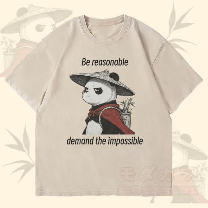MODAKAWA BE REASONABLE Panda Graphic Unisex Vintage Washed T-Shirt - Beige - 4XL - image 2