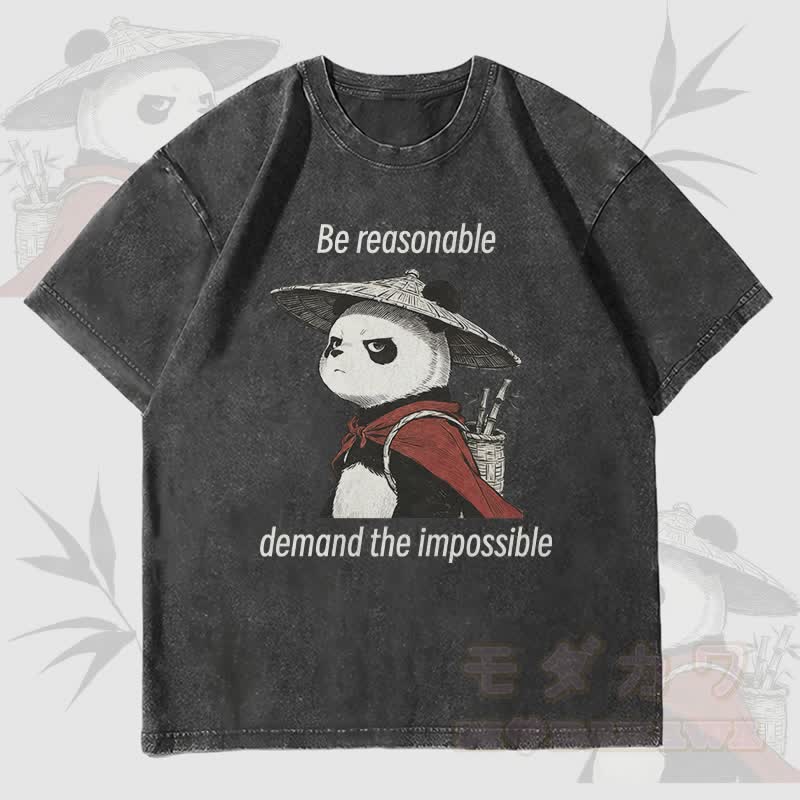 MODAKAWA BE REASONABLE Panda Graphic Unisex Vintage Washed T-Shirt - Schwarz - 4XL - image 1