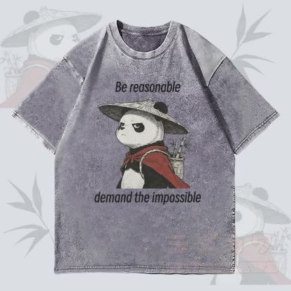 MODAKAWA BE REASONABLE Panda Graphic Unisex Vintage Washed T-Shirt - Grau - 4XL - image 4