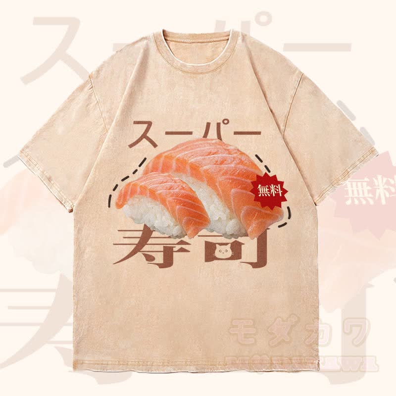 MODAKAWA Japanisches Sushi Grafik Unisex Vintage Washed T-Shirt - Aprikose - 4XL - image 2