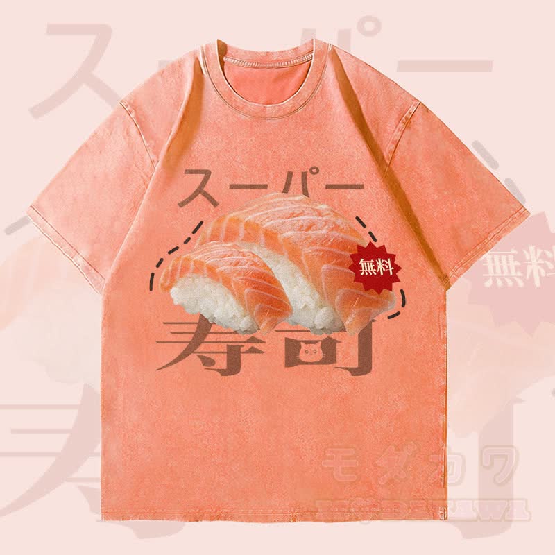 MODAKAWA Japanisches Sushi Grafik Unisex Vintage Washed T-Shirt - Orange - 4XL - image 1