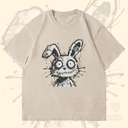 MODAKAWA Unisex-T-Shirt mit gesticktem Hasenmotiv im Vintage-Stil - Beige - 4XL - image 2