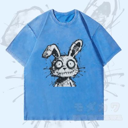 MODAKAWA Unisex-T-Shirt mit gesticktem Hasenmotiv im Vintage-Stil - Blau - 4XL - image 1