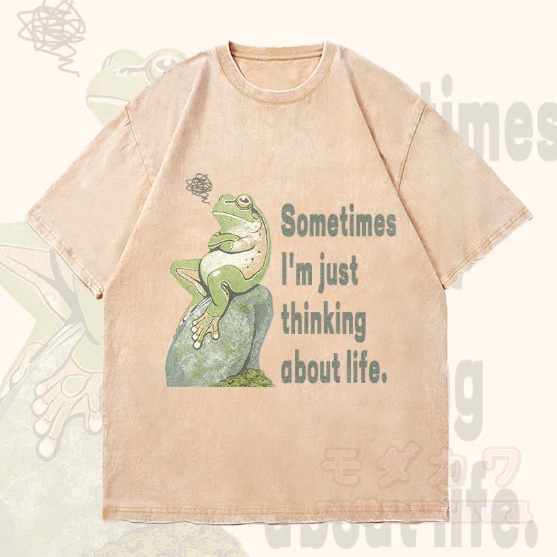 MODAKAWA Thinking Frog Grafik Unisex Vintage Washed T-Shirt - Aprikose - 4XL - image 3