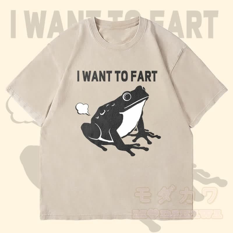 MODAKAWA ICH WILL FURZEN Frosch-Grafik Unisex Vintage Washed T-Shirt - Beige - 4XL - image 2