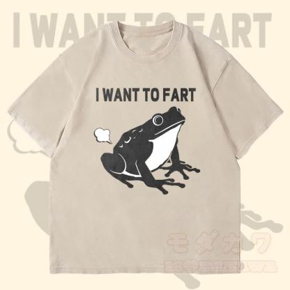 MODAKAWA ICH WILL FURZEN Frosch-Grafik Unisex Vintage Washed T-Shirt - Beige - 4XL - image 2