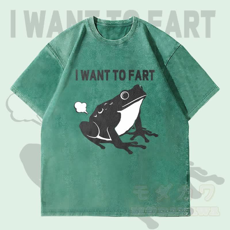 MODAKAWA ICH WILL FURZEN Frosch-Grafik Unisex Vintage Washed T-Shirt - Grün - 4XL - image 1