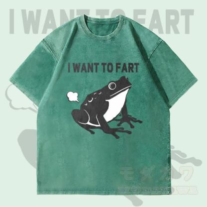 MODAKAWA ICH WILL FURZEN Frosch-Grafik Unisex Vintage Washed T-Shirt - Grün - 4XL - image 1