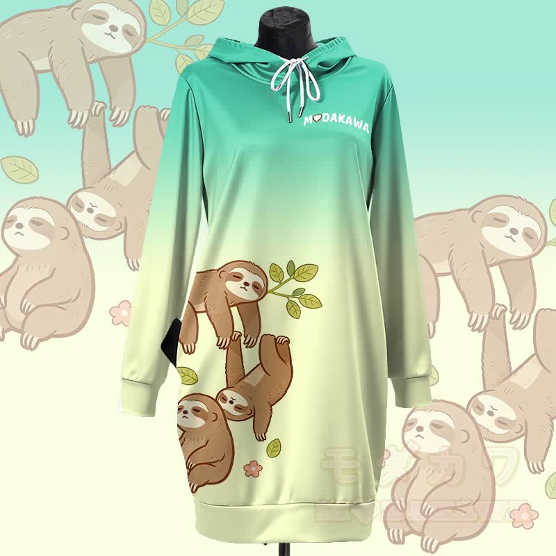 MODAKAWA Kapuzenpulloverkleid mit Farbverlauf und Seitentaschen - Grün - 4XL - image 1