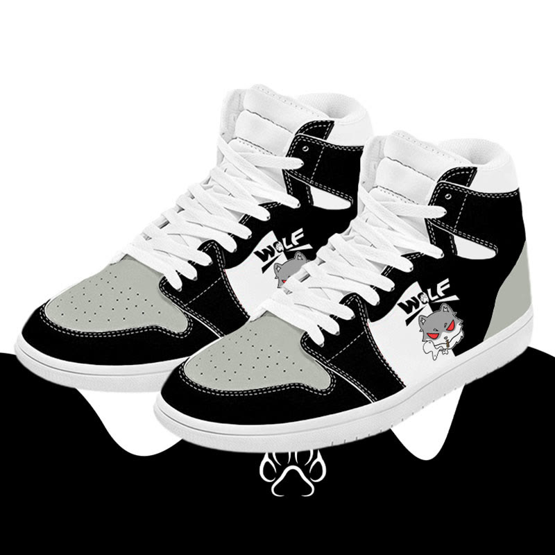 MODAKAWA Smoking Wolf Graphic Farben Block High Top Canvas Schuhe - Black - 48 - image 1