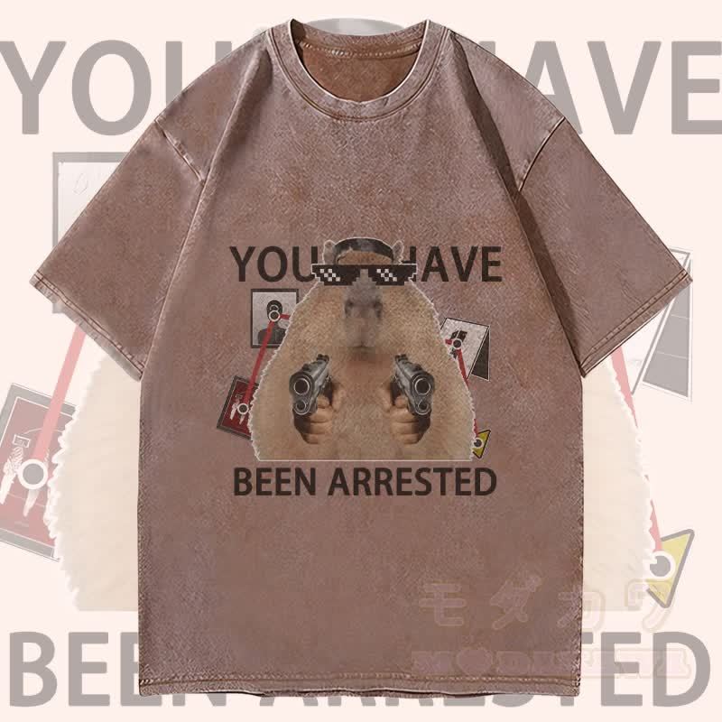 MODAKAWA SIE WURDEN VERHAFTET Murmeltier Grafik Unisex Vintage Washed T-Shirt - Braun - 4XL - image 2