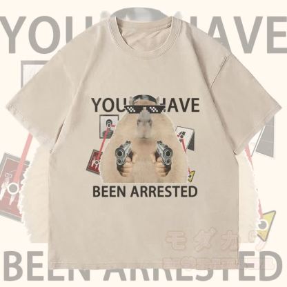 MODAKAWA SIE WURDEN VERHAFTET Murmeltier Grafik Unisex Vintage Washed T-Shirt - Beige - 4XL - image 1