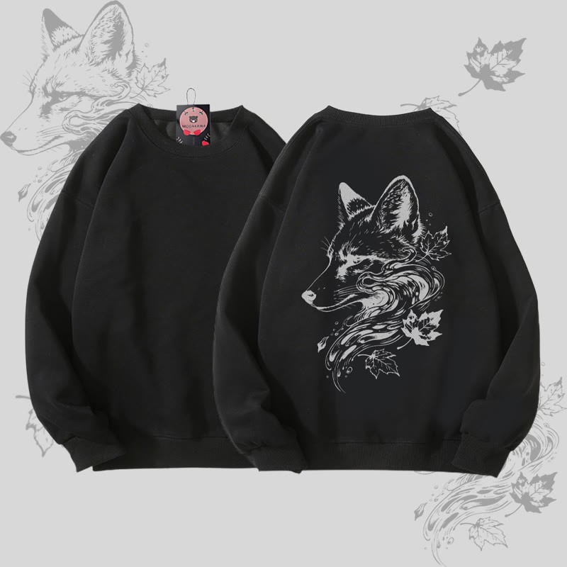 MODAKAWA Unisex-Sweatshirt mit Blätter- und Fuchsmotiv - Black - 5XL - image 1