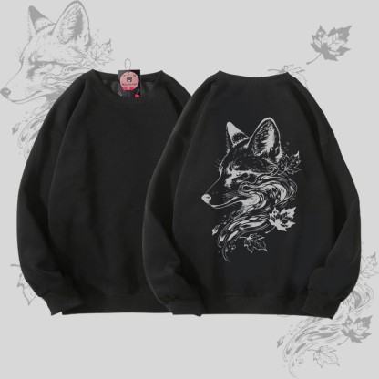 MODAKAWA Unisex-Sweatshirt mit Blätter- und Fuchsmotiv - Black - 5XL - image 1