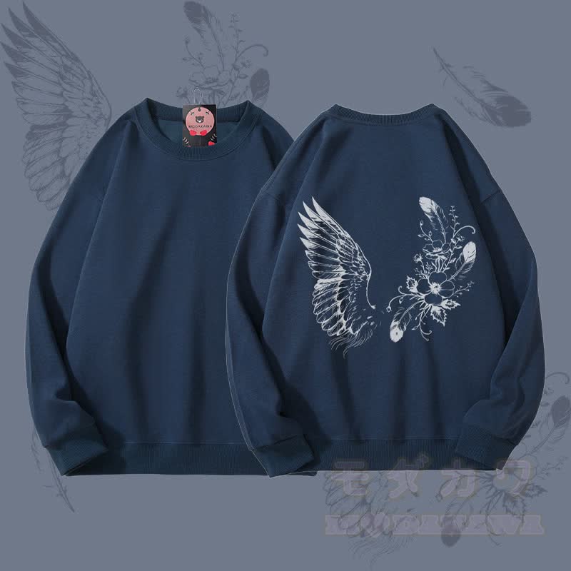 MODAKAWA Unisex-Sweatshirt mit Blumen- und Vogelmotiv - Staubiges Blau - 5XL - image 1