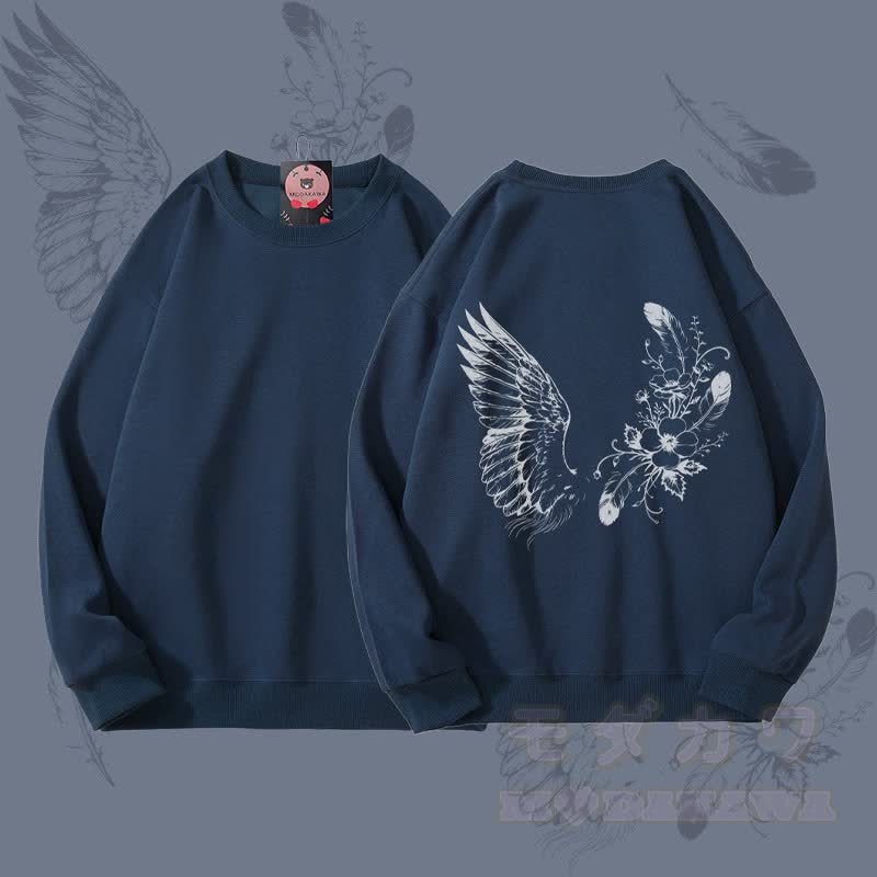 MODAKAWA Unisex-Sweatshirt mit Blumen- und Vogelmotiv - Staubiges Blau - 5XL - image 1