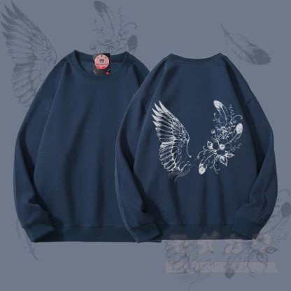 MODAKAWA Unisex-Sweatshirt mit Blumen- und Vogelmotiv - Staubiges Blau - 5XL - image 1