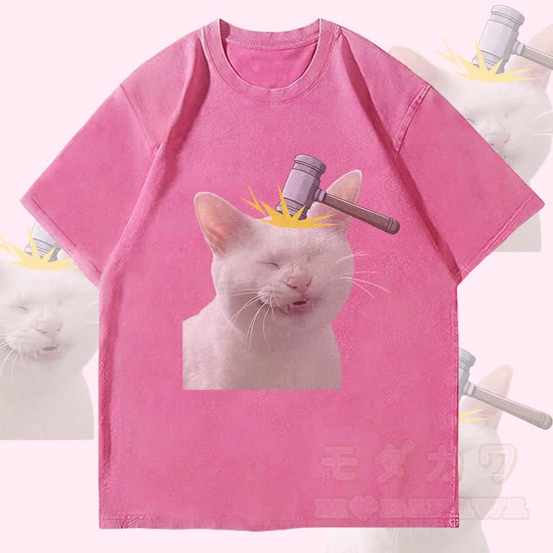 MODAKAWA Unisex-T-Shirt mit Bonked Cat-Motiv im Vintage-Stil - Rosenrot - 4XL - image 1