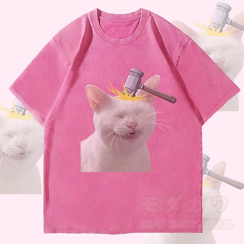 MODAKAWA Unisex-T-Shirt mit Bonked Cat-Motiv im Vintage-Stil - Rosenrot - 4XL - image 1