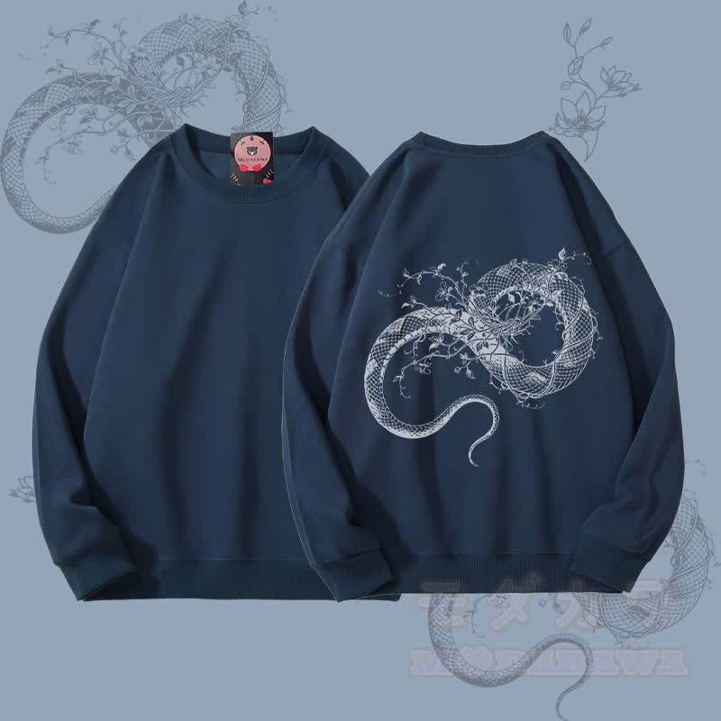MODAKAWA Unisex-Sweatshirt mit Blumen- und Schlangenmotiv - Staubiges Blau - 5XL - image 1