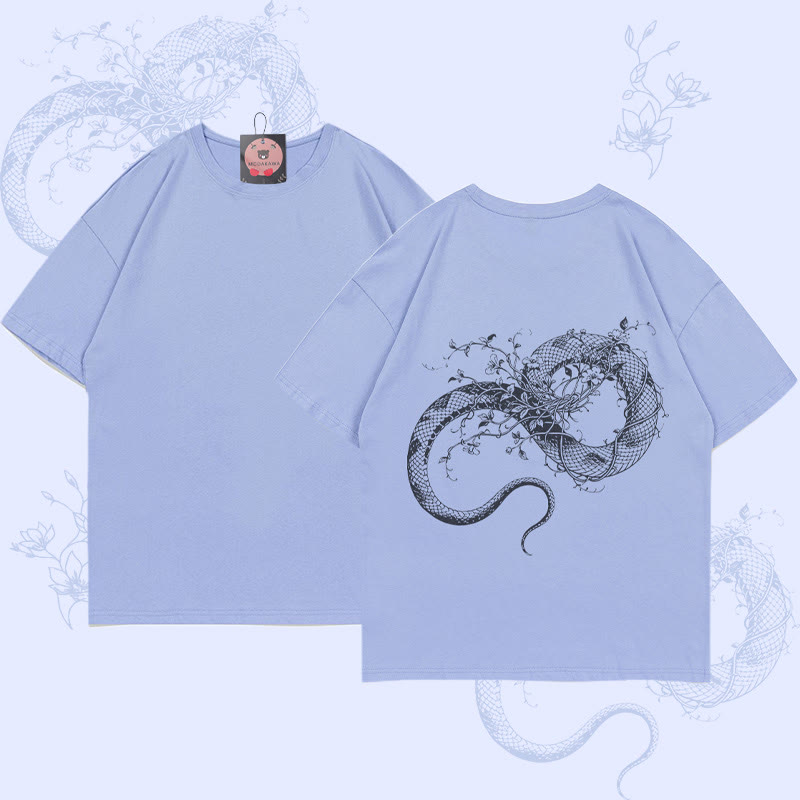 MODAKAWA Flower Snake Grafik-T-Shirt - Dusty Blue - 5XL - image 1