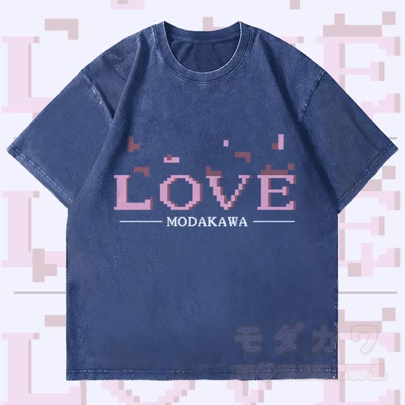 MODAKAWA LOVE Buchstabengrafik Unisex Vintage Washed T-Shirt - Dunkelblau - 4XL - image 2
