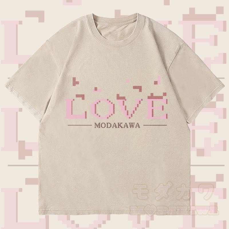 MODAKAWA LOVE Buchstabengrafik Unisex Vintage Washed T-Shirt - Beige - 4XL - image 1