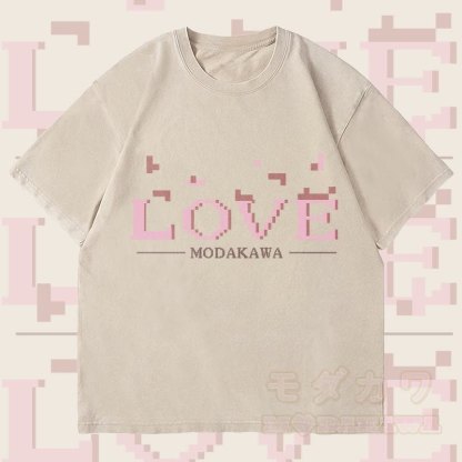 MODAKAWA LOVE Buchstabengrafik Unisex Vintage Washed T-Shirt - Beige - 4XL - image 1