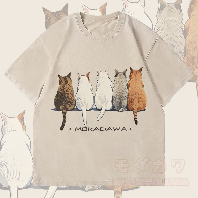 MODAKAWA Katzen sitzen zusammen Grafik Unisex Vintage Washed T-Shirt - Beige - 4XL - image 1