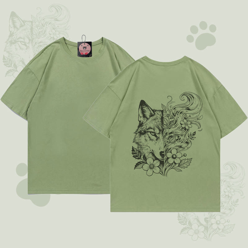 MODAKAWA Flower Wolf Grafik-T-Shirt - Green - 5XL - image 1