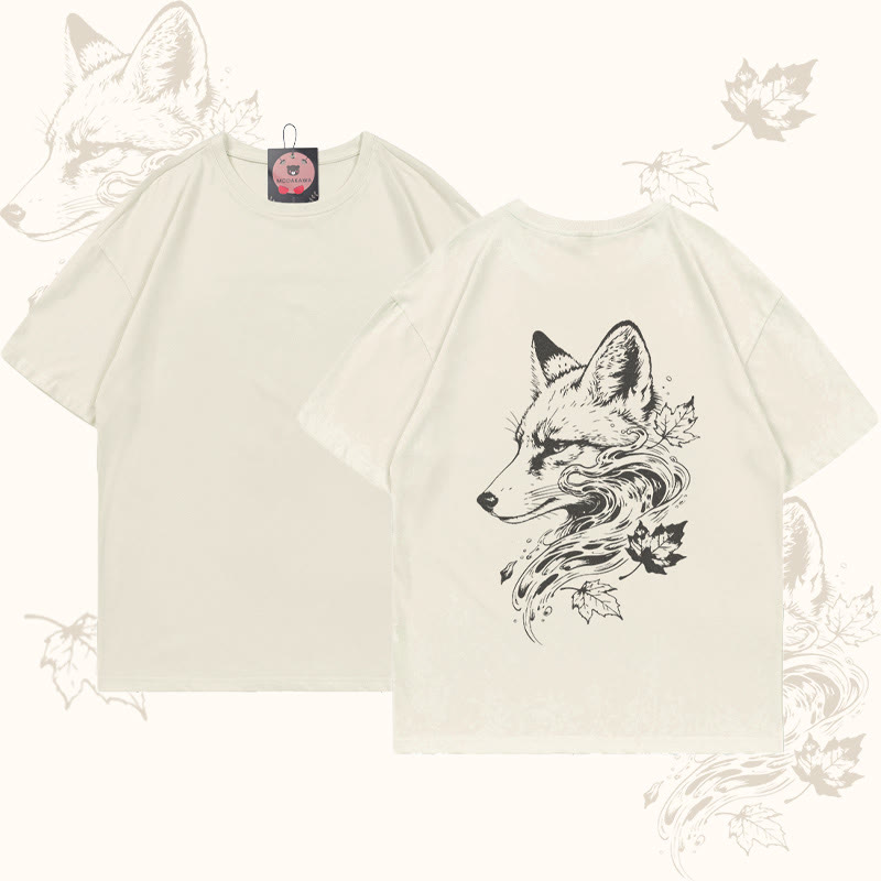 MODAKAWA Leaves Fox Grafik-T-Shirt - Beige - 5XL - image 1