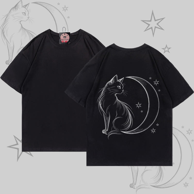 MODAKAWA Moon Cat Grafik-T-Shirt - Black - 5XL - image 1