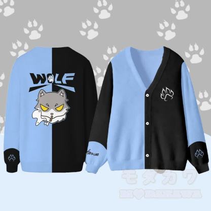 MODAKAWA Smoking Wolf Grafik-Strickjacke Top - Blau - 4XL - image 2