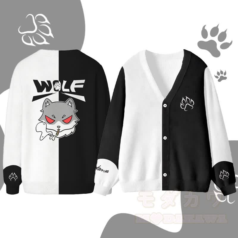 MODAKAWA Smoking Wolf Grafik-Strickjacke Top - Schwarz - 4XL - image 1