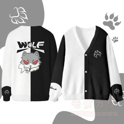 MODAKAWA Smoking Wolf Grafik-Strickjacke Top - Schwarz - 4XL - image 1