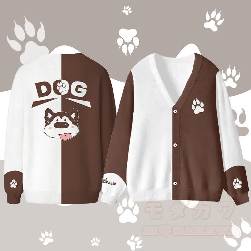 MODAKAWA Cardigan Top mit Hundemotiv „Zunge raus“ - Braun - 4XL - image 1