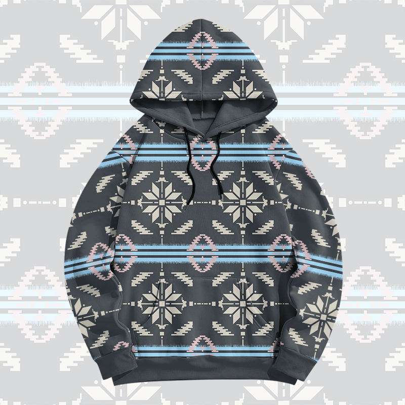 MODAKAWA Pullover-Hoodie mit symmetrischem geometrischem Allover-Print - Grey - 8XL - image 1