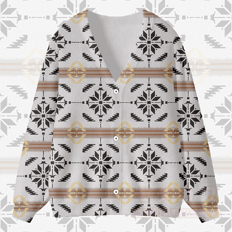 MODAKAWA Cardigan-Top mit symmetrischem geometrischem Muster - Weiß B - 4XL - image 2