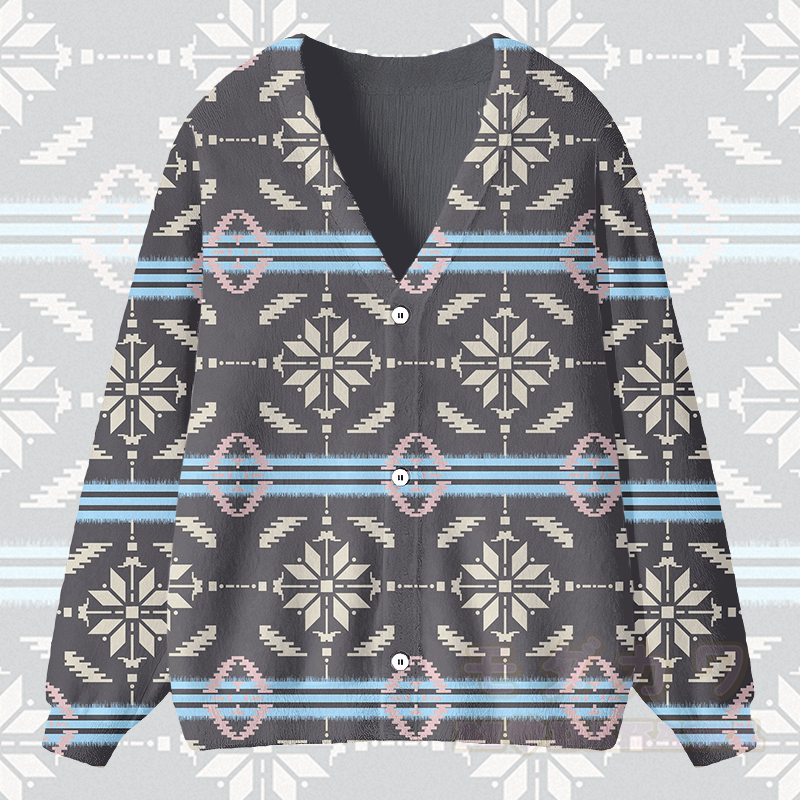 MODAKAWA Cardigan-Top mit symmetrischem geometrischem Muster - Grau - 4XL - image 3