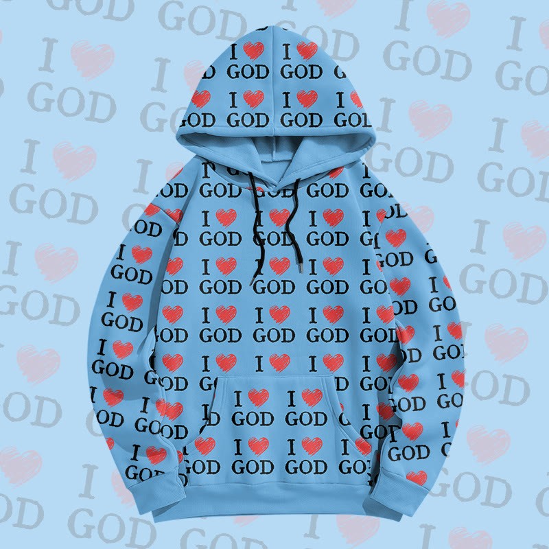 MODAKAWA „ I Love God“ Pullover-Hoodie mit Allover-Print - Blue - 8XL - image 1