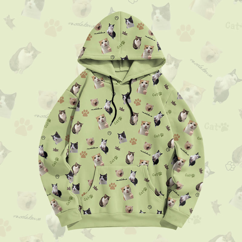 MODAKAWA Pullover-Hoodie mit Goofy Cat-Grafik-Allover-Print - Green - 8XL - image 1