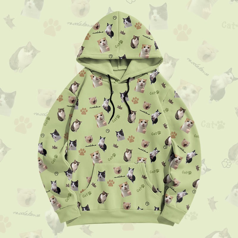 MODAKAWA Pullover-Hoodie mit Goofy Cat-Grafik-Allover-Print - Green - 8XL - image 1