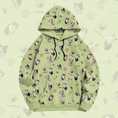 MODAKAWA Pullover-Hoodie mit Goofy Cat-Grafik-Allover-Print - Green - 8XL - image 1