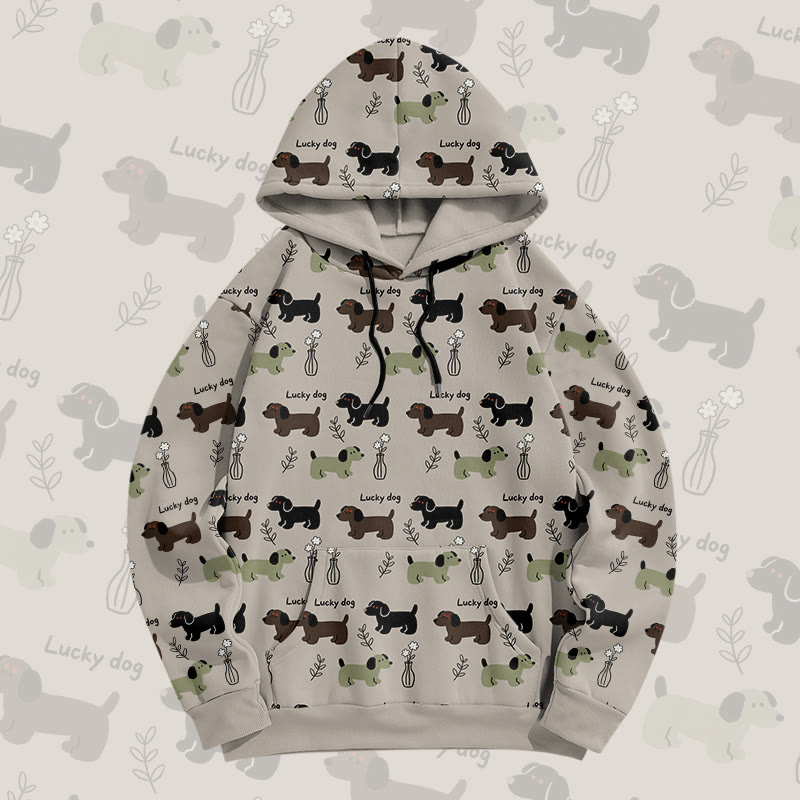 MODAKAWA Pullover-Hoodie mit Allover-Print „Lucky Dog“ - Khaki - 8XL - image 1