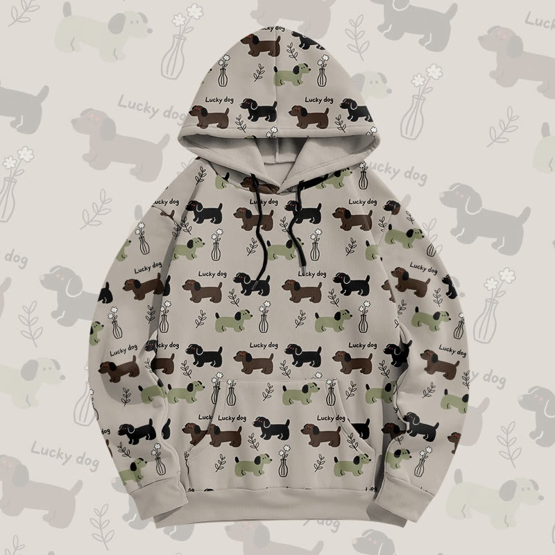 MODAKAWA Pullover-Hoodie mit Allover-Print „Lucky Dog“ - Khaki - 8XL - image 1