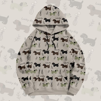 MODAKAWA Pullover-Hoodie mit Allover-Print „Lucky Dog“ - Khaki - 8XL - image 1