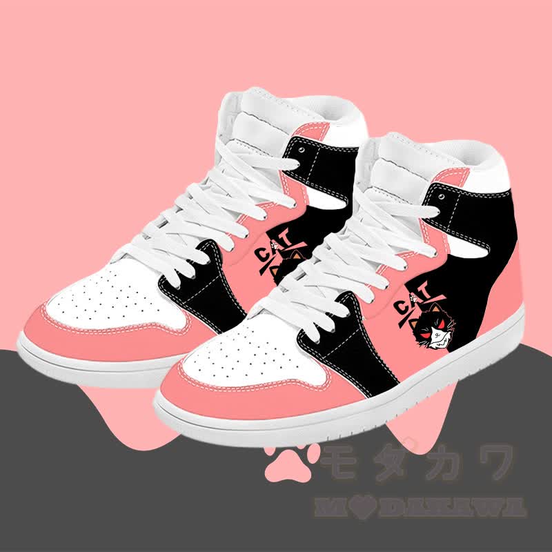MODAKAWA Black Cat Graphic Farben Block High Top Canvas Schuhe - Rosa - 48 - image 2